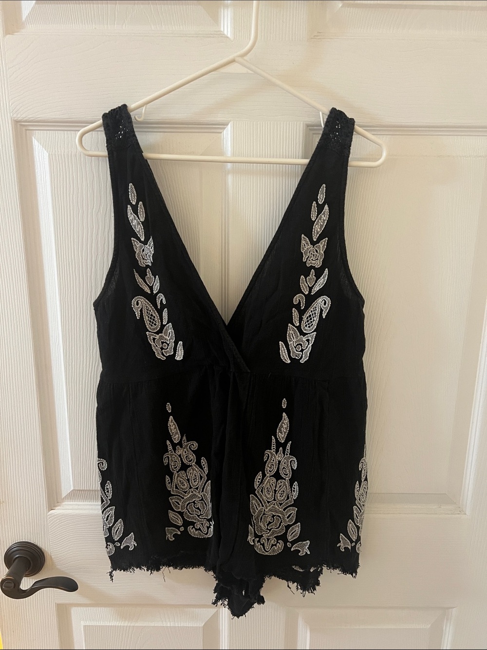 Black Embroidered V-Neck Womens Tank Top